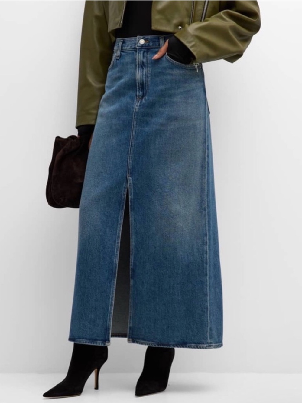 Agolde Denim Skirt Leif Front Slit Sz 26 RUNS BIG Fall Outfit Autumn Y2K 90s